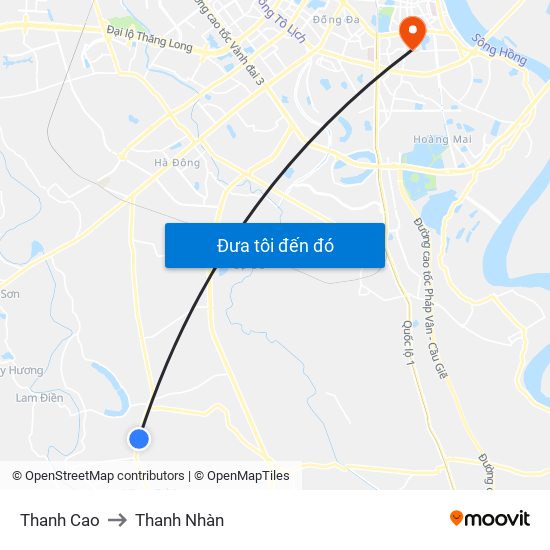 Thanh Cao to Thanh Nhàn map