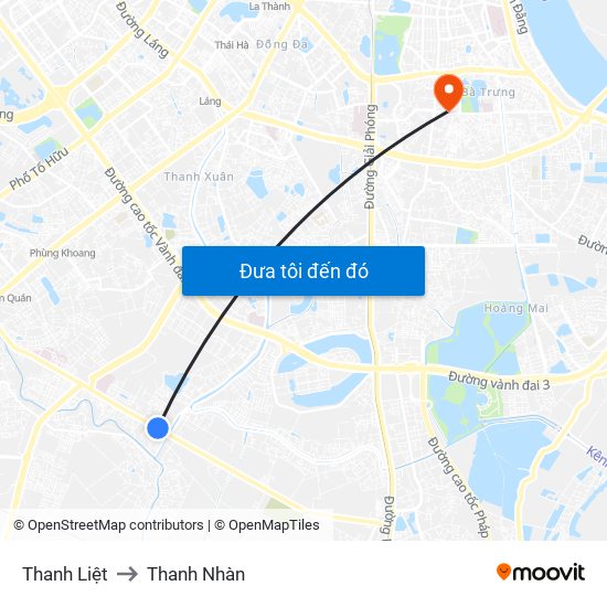 Thanh Liệt to Thanh Nhàn map