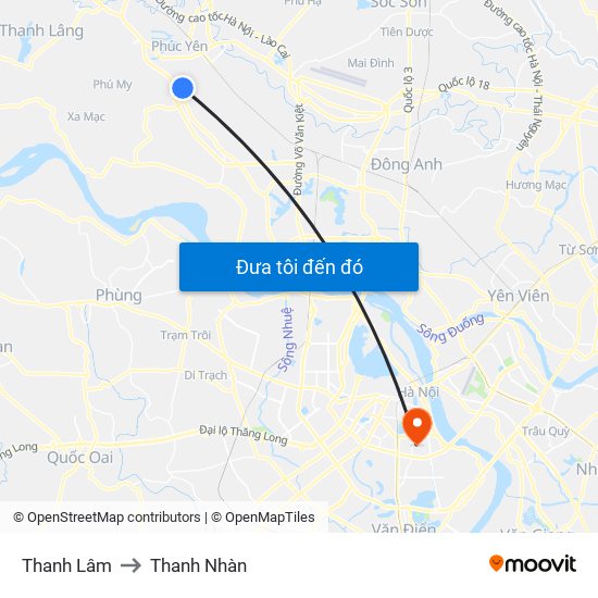 Thanh Lâm to Thanh Nhàn map