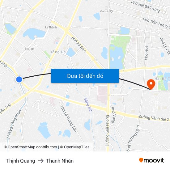 Thịnh Quang to Thanh Nhàn map