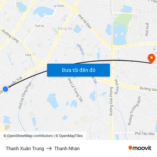 Thanh Xuân Trung to Thanh Nhàn map