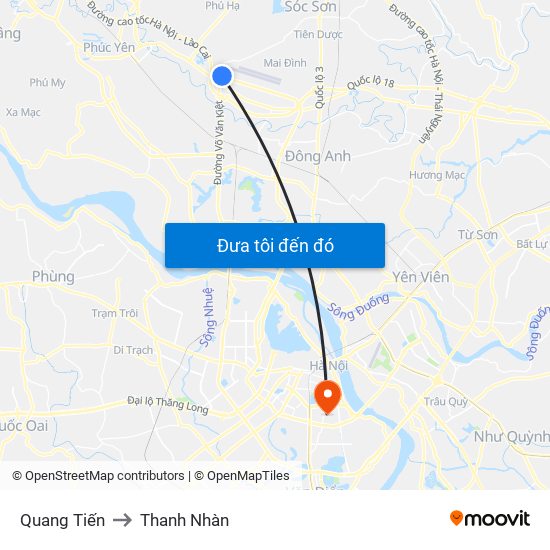 Quang Tiến to Thanh Nhàn map