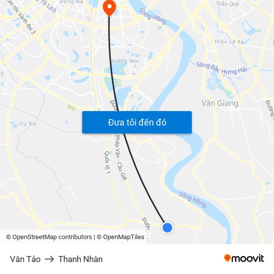 Vân Tảo to Thanh Nhàn map