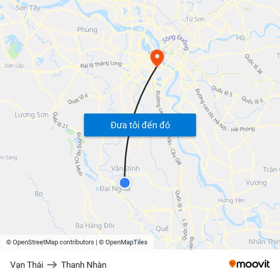 Vạn Thái to Thanh Nhàn map