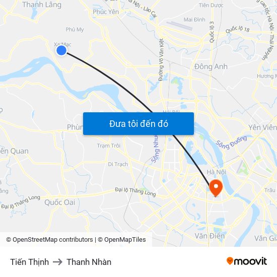 Tiến Thịnh to Thanh Nhàn map