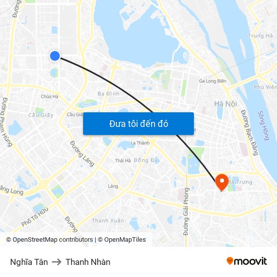 Nghĩa Tân to Thanh Nhàn map