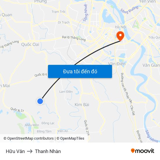 Hữu Văn to Thanh Nhàn map