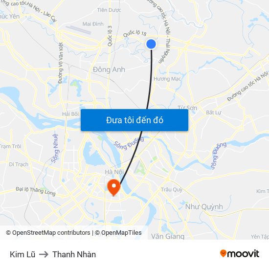 Kim Lũ to Thanh Nhàn map