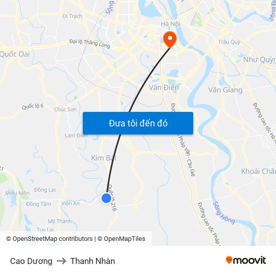 Cao Dương to Thanh Nhàn map