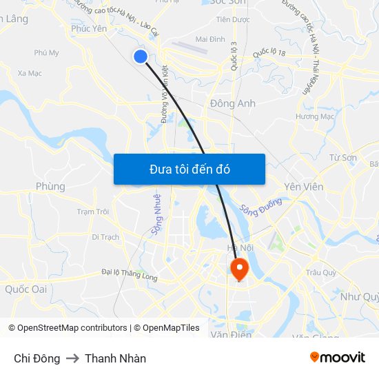 Chi Đông to Thanh Nhàn map