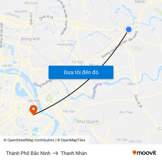 Thành Phố Bắc Ninh to Thanh Nhàn map