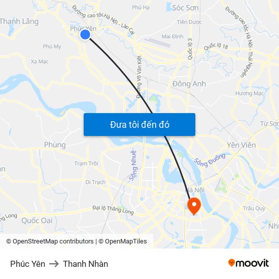 Phúc Yên to Thanh Nhàn map