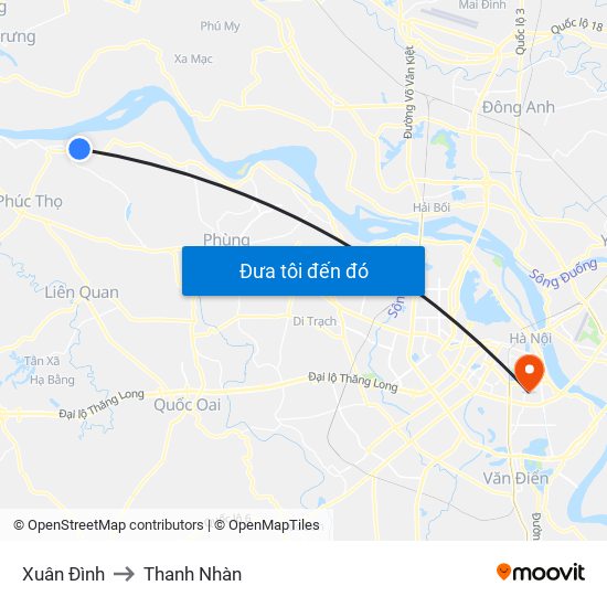 Xuân Đình to Thanh Nhàn map