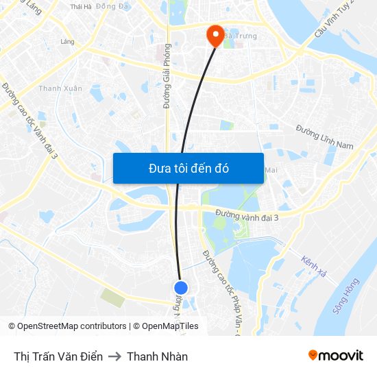 Thị Trấn Văn Điển to Thanh Nhàn map