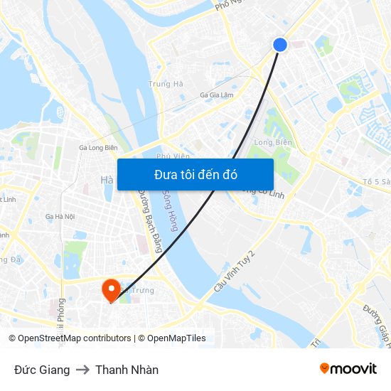 Đức Giang to Thanh Nhàn map