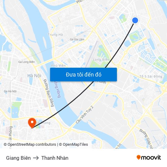 Giang Biên to Thanh Nhàn map