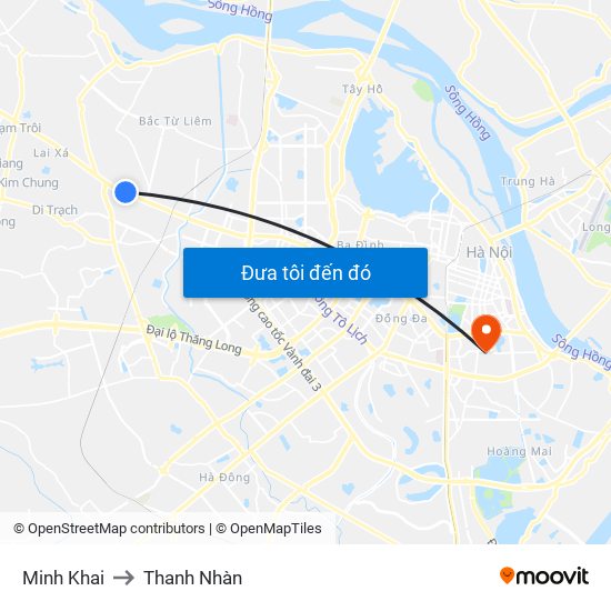 Minh Khai to Thanh Nhàn map