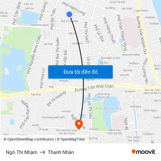 Ngô Thì Nhậm to Thanh Nhàn map