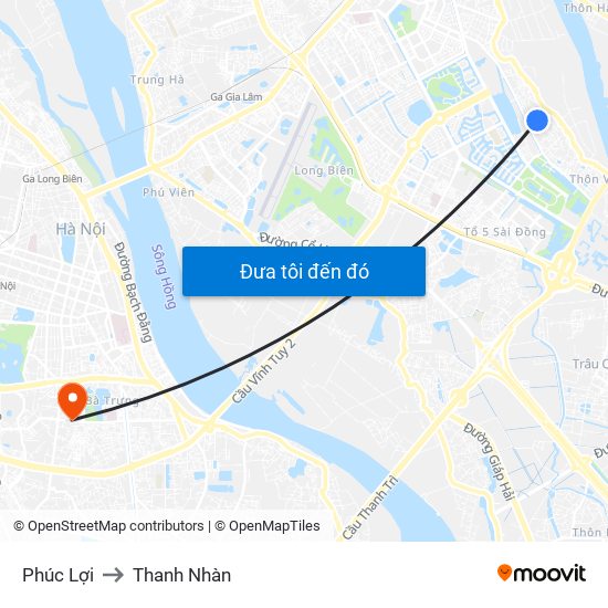 Phúc Lợi to Thanh Nhàn map