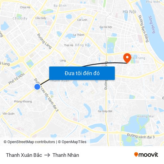 Thanh Xuân Bắc to Thanh Nhàn map