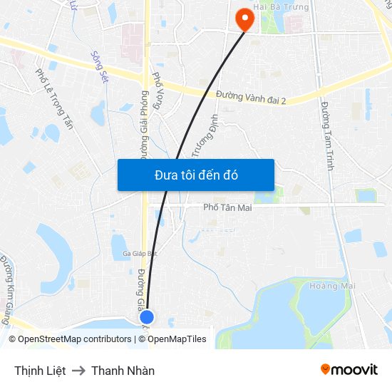 Thịnh Liệt to Thanh Nhàn map