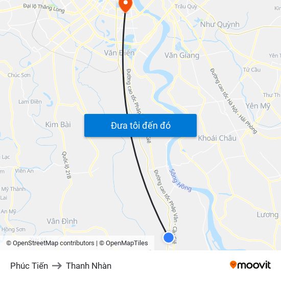 Phúc Tiến to Thanh Nhàn map