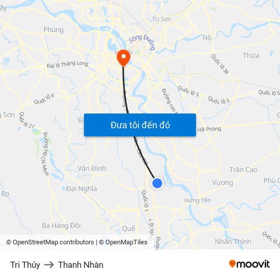 Tri Thủy to Thanh Nhàn map