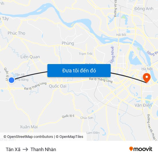 Tân Xã to Thanh Nhàn map