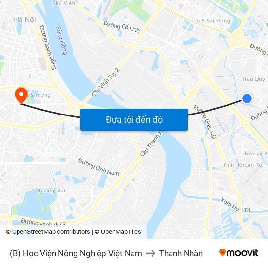 (B) Học Viện Nông Nghiệp Việt Nam to Thanh Nhàn map