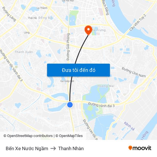 Bến Xe Nước Ngầm to Thanh Nhàn map