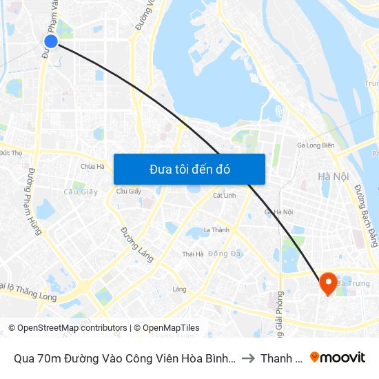 Qua 70m Đường Vào Công Viên Hòa Bình - Phạm Văn Đồng to Thanh Nhàn map