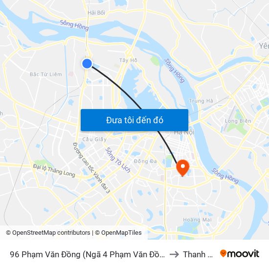 96 Phạm Văn Đồng (Ngã 4 Phạm Văn Đồng - Xuân Đỉnh) to Thanh Nhàn map