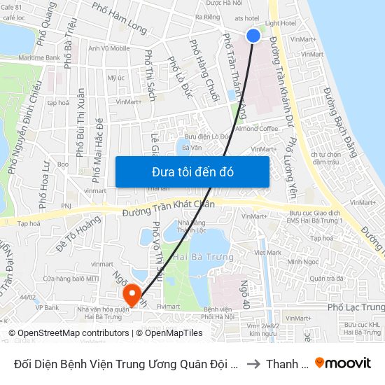 Đối Diện Bệnh Viện Trung Ương Quân Đội 108 - Trần Hưng Đạo to Thanh Nhàn map