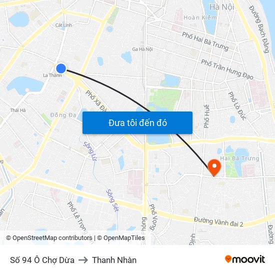 Số 94 Ô Chợ Dừa to Thanh Nhàn map