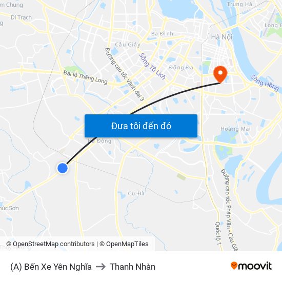 (A) Bến Xe Yên Nghĩa to Thanh Nhàn map