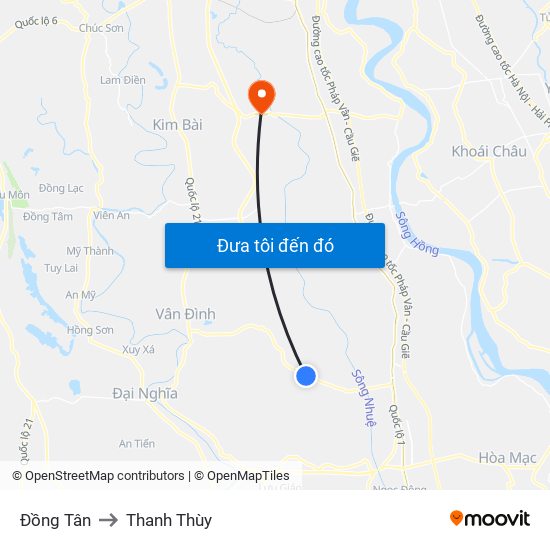 Đồng Tân to Thanh Thùy map