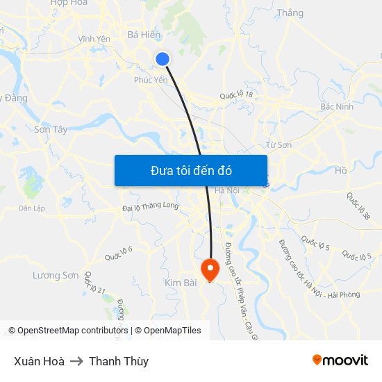 Xuân Hoà to Thanh Thùy map