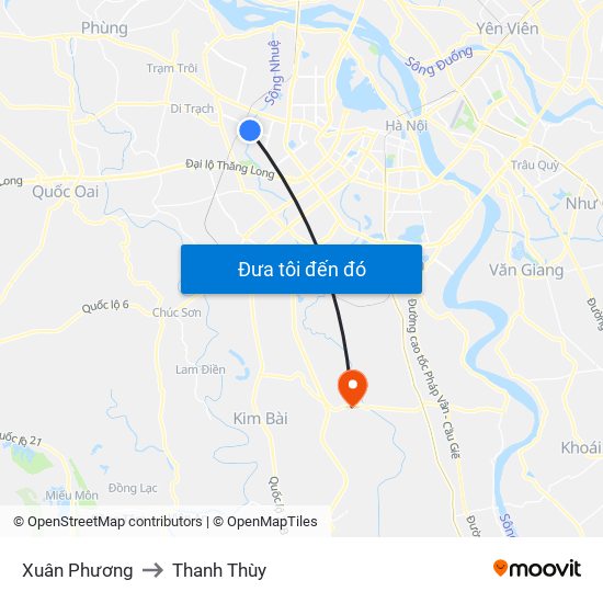 Xuân Phương to Thanh Thùy map