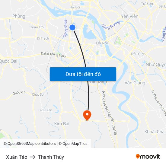 Xuân Tảo to Thanh Thùy map