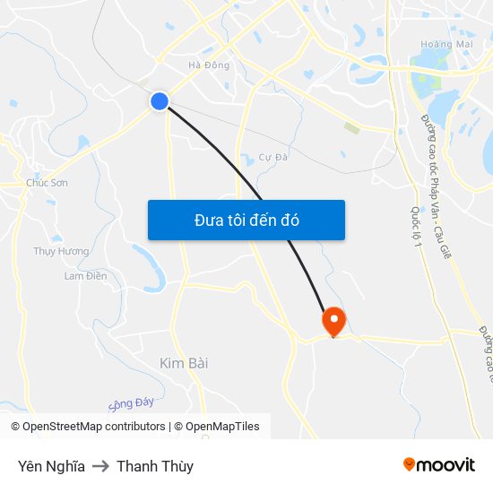 Yên Nghĩa to Thanh Thùy map