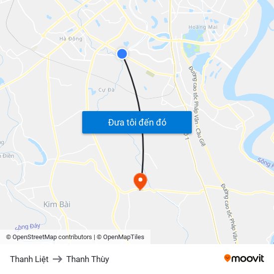 Thanh Liệt to Thanh Thùy map