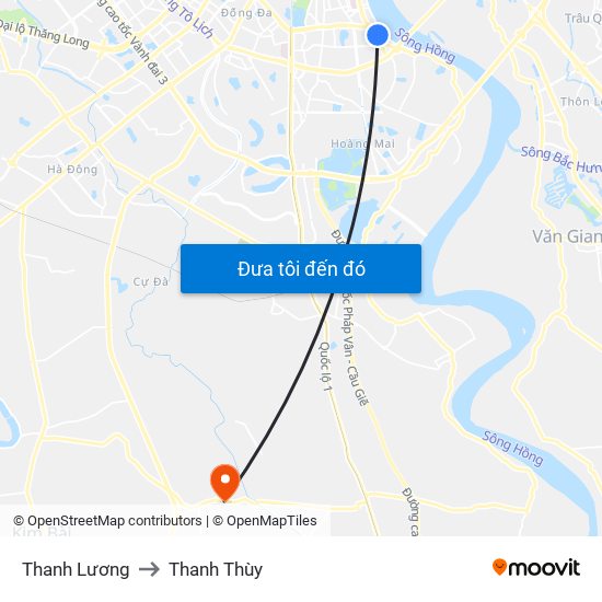 Thanh Lương to Thanh Thùy map