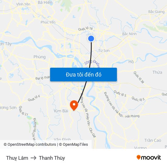 Thuỵ Lâm to Thanh Thùy map