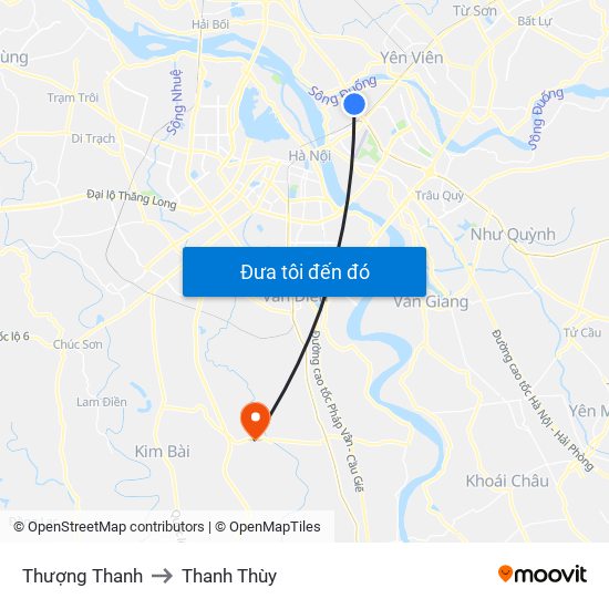 Thượng Thanh to Thanh Thùy map