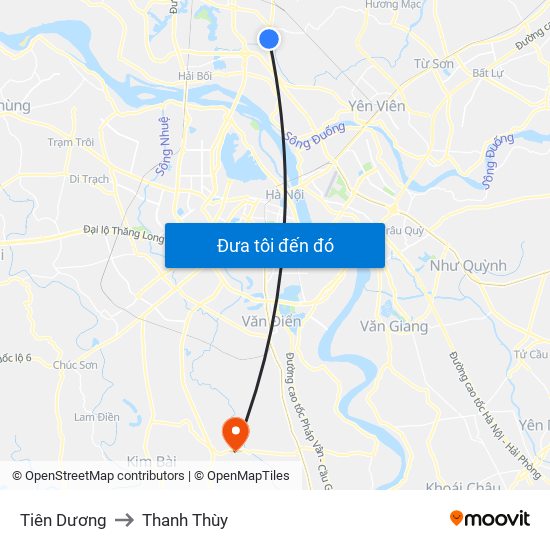 Tiên Dương to Thanh Thùy map