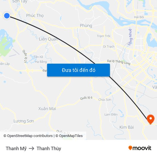 Thanh Mỹ to Thanh Thùy map