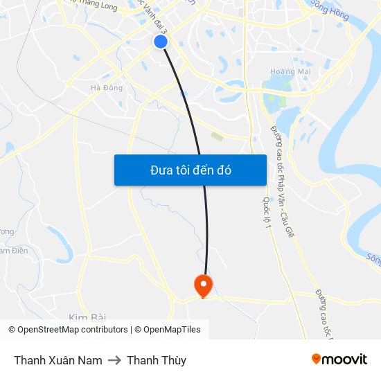 Thanh Xuân Nam to Thanh Thùy map