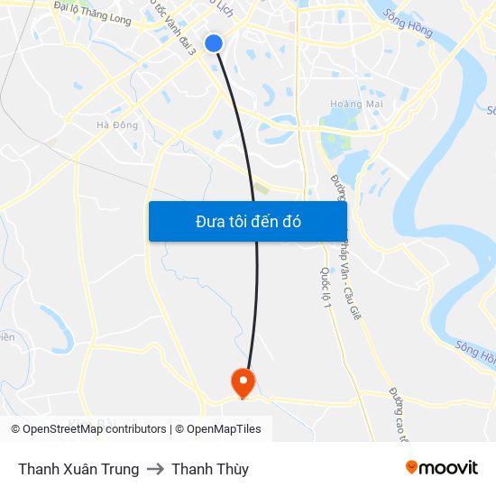 Thanh Xuân Trung to Thanh Thùy map