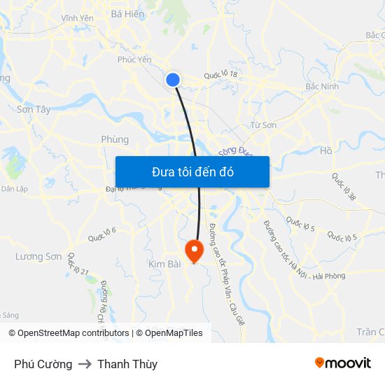 Phú Cường to Thanh Thùy map