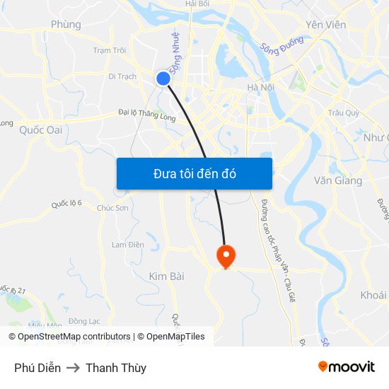 Phú Diễn to Thanh Thùy map